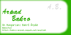 arpad bakro business card